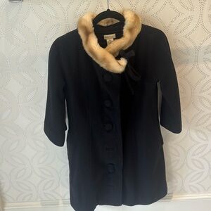 Anthropologie Wool Faux Faur Black Coat Size 4